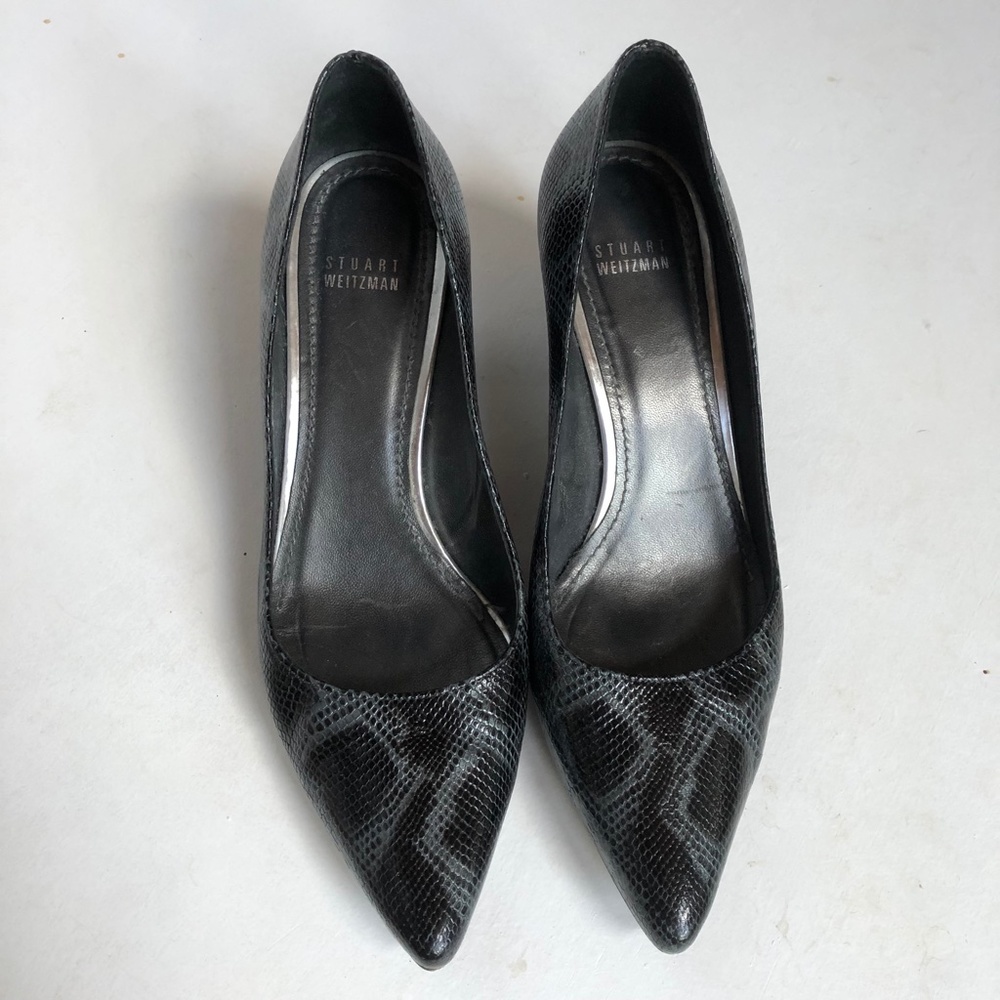 Stuart Weitzman Pointy Toe Snake Print Block Heels - image 4
